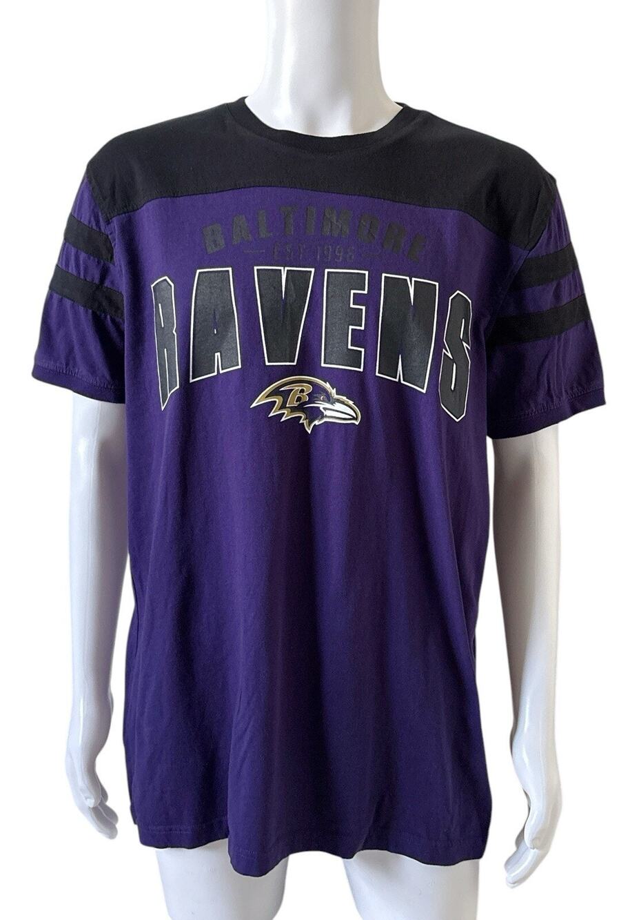 NFL Baltimore Ravens Graphic Crew Neck T Shirt Mens XL Purple Black Football Tee